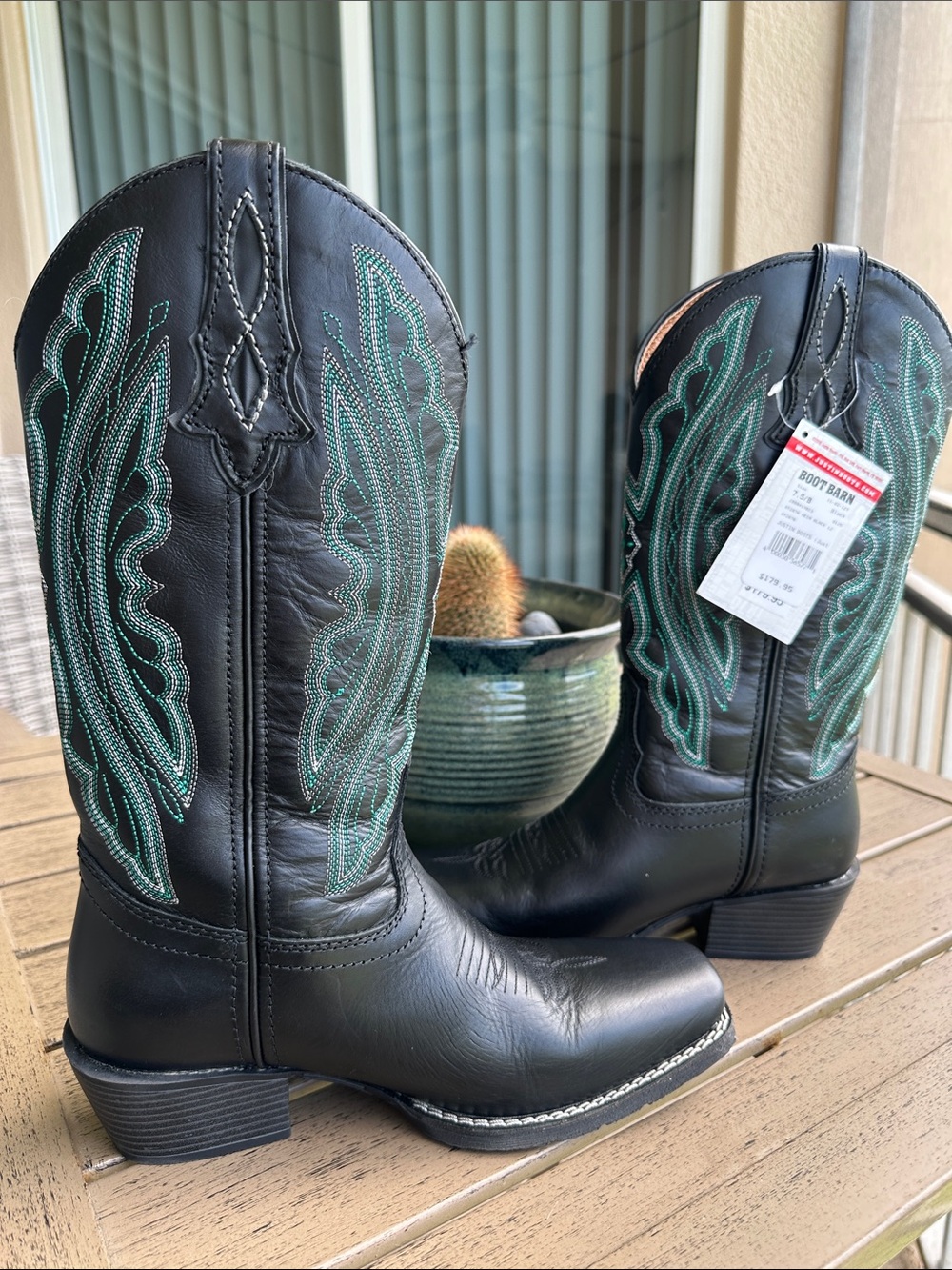 Justin Cowboy Boots with Teal Stitching